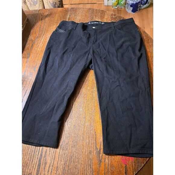 New 20W Medium Lee Classic Fit Black Embellished Capri Pedal Pushers Denim Jeans - Picture 1 of 5